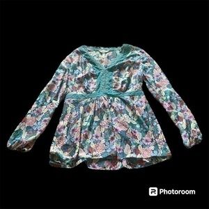 Sheer floral Matilda Jane lace trim peasant peplum blouse